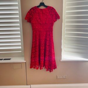 Eliza J Red Lace Asymmetrical Hem Dress.